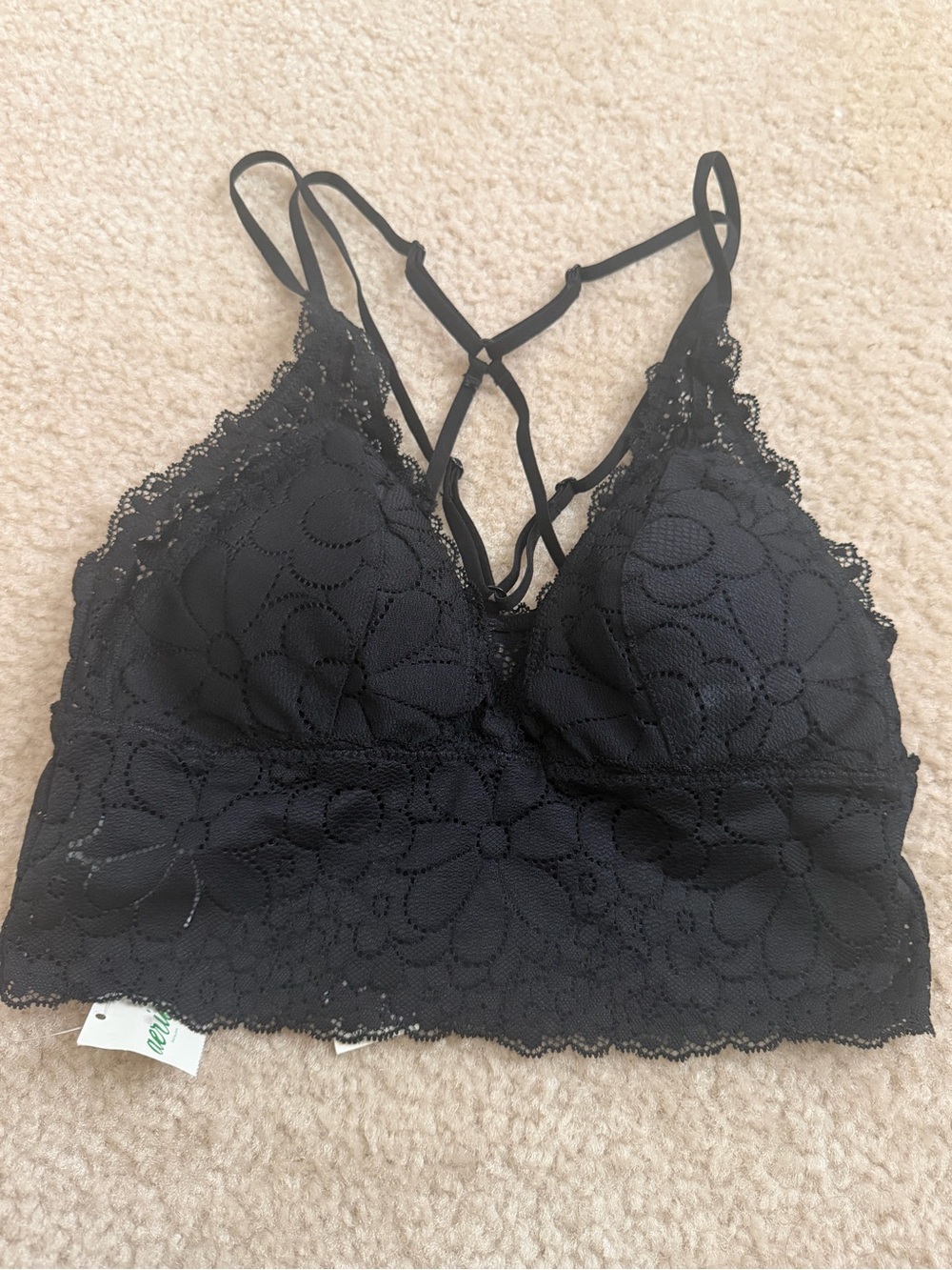 Aerie Candy Lace Padded Longline Bralette Black XS New With Tags